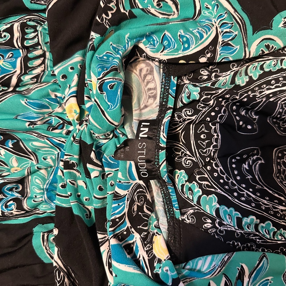 I.N. Studio Turquoise and Black Paisley Dress